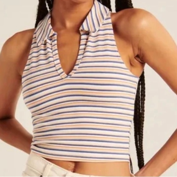 NWT ABERCROMBIE & FITCH Multi-Stripe Essential Polo Tank - Picture 2 of 8